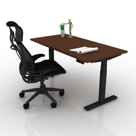 9am-pesk-smart-electric-height-adjustable-table-dark-chocolate-top-black-frame-with-chair-frontview