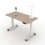 9am-pesk-smart-electric-height-adjustable-table-preuvian-clay-top-white-frame-with-castor-frontview