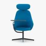 Blue Senator Ad-Lib chair with headrest and tablet, front view