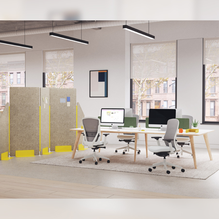 Senator Ousby office chairs in a modern workspace background