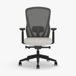 Front view of the Senator Ousby Chair with a grey mesh back and light grey seat