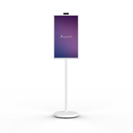 The SwoshBuD 32-inch touchscreen display shown in a vertical, portrait orientation